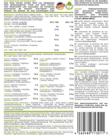 Organic Whey Protein Mango from Germany Soy Free - High Quality Protein Shakes "Certified Organic" 600g Organic Whey Protein Powder - Buy Online on GoSupps.com