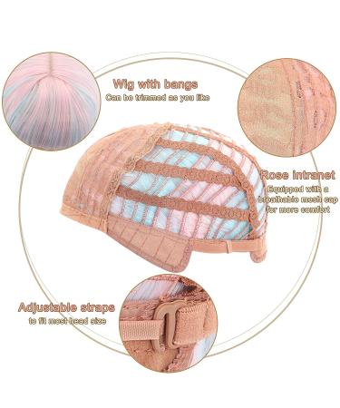 Faelbaty Pink Short Wave Bob Wig - Pony Curly Synthetic Cosplay Wig for Girls & Women - Shoulder-Length Candy Color Costume Wig (12 Mixed Blue & Pink) - Buy Online on GoSupps.com