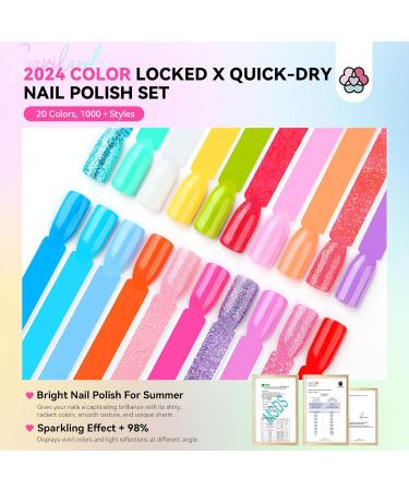 Saviland 20 Colour Neon Nail Polish Set Quick Dry & Long Lasting Summer Nail Polish Super Shine Rainbow Nail Varnish with Base Gloss Top Polish Coat Regular Glitter Nail Polish Kit for Women Gift Set - Buy Online on GoSupps.com