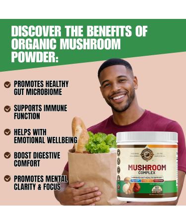 WHOLE WORLD WELLNESS Organic Mushroom Complex Powder | Immune Defense, Energy & Focus Support | Reishi, Lion's Mane, Chaga | Dairy Free & Soy Free | 60 Servings | Made in The USA. - Buy Online on GoSupps.com