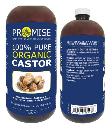 1020ml (34.5oz) ORGANIC GOLDEN CASTOR Oil 100% Pure Certified For Hair Beard Moisturizes Softens Nourishes Skin Hair and Nails Made in Canada No Chemicals Cruelty Free Hexane free (1020ml) 1.02 l (Pack of 1)