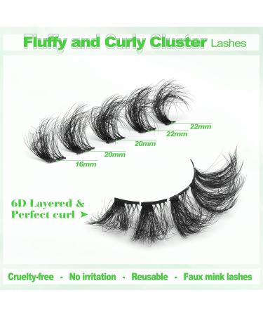 Fluffy 6D Faux Mink Cluster Lashes 16-22mm for Dramatic Cat-Eye Wispy DIY Extensions - A22MM - Buy Online on GoSupps.com