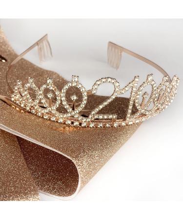 Janinus 21st Birthday Sash and Crown Set - Rose Gold Decorations for Her | Finally 21 Sash, Tiaras, Cake Toppers, Rhinestone Headband - Ideal Birthday Gifts - Buy Online on GoSupps.com