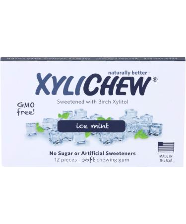 Xylichew 100% Xylitol Chewing Gum - Non GMO, Non Aspartame, Gluten Free, and Sugar Free Gum - Natural Oral Care, Relieves Bad Breath and Dry Mouth - Ice Mint, 288 Count Ice Mint 12 Count (Pack of 24)