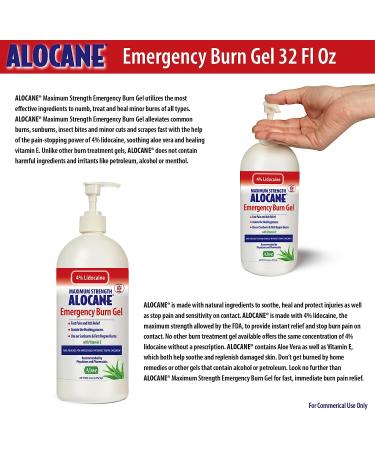 Alocane Maximum Strength 4% Lidocaine Emergency Burn Gel Pump - 32 Ounce | Commercial Grade with Aloe Vera and Vitamin E | Ideal for Restaurants and Heat-Intensive Work Environments - Buy Online on GoSupps.com