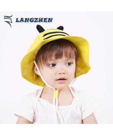 LANGZHEN Beach Sun Protection Hat for Baby Girls - Yellow Bee Design | Adjustable Wide Brim Toddler Kids Hat with Chin Strap for Summer Play - Buy Online on GoSupps.com