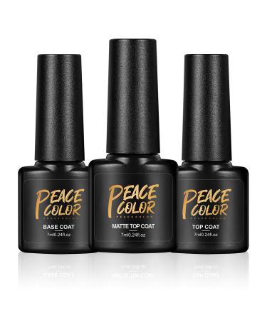 PEACECOLOR 7ML Top and Base Coat Matte Top Coat Set Soak Off Basic Gel Polish Starter Kit Gloss Top and Base Coat for U V Nail Lamp Cure Nail Art Basic Manicure Set for Beginner Nail Salon Home DIY XA27
