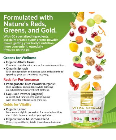 Granite Nutrition Vital Shield - USDA Organic Superfood Greens with Mushrooms & Tart Cherry Supports Energy Immune Function & Digestive Health Lemon Lime Flavor (30 Servings) Lemon Lime Greens - Buy Online on GoSupps.com
