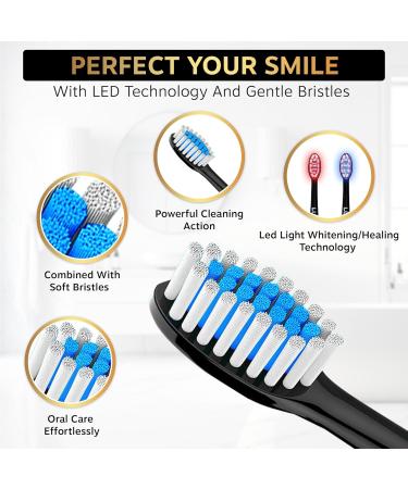 Buy LED Whitening Electric Toothbrush - Rechargeable Sonic Brush for Adults | Blue Light Teeth Whitening & Cleaning - Black/Gold - Buy Online on GoSupps.com