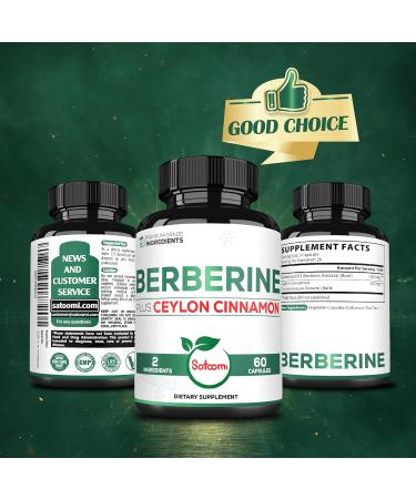 Satoomi 1500mg Berberine with Ceylon Cinnamon Supplement - Extra Strength for Immune System, Digestive Health, Body Management & Energy Production - 60 Capsules - Gluten-Free, Non-GMO 60 Count (Pack of 1) - Buy Online on GoSupps.com