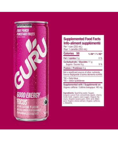 GURU Organic Energy Drink | Variety Pack 355ml | Feel Great and Stay Focused Longer with Plant-Based Energy Natural & Organic Ingredients Low Calories and Great Taste | (Pack of 12)  - Buy Online on GoSupps.com