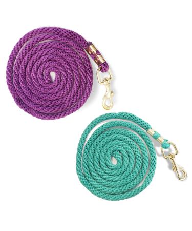Leading knit for horse - connecting trick in different stylish designs leading leash binding pony donkey goat (1x turquoise + 1x purple)