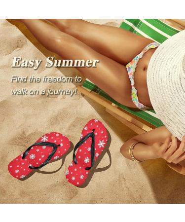 Mnsruu Red Snowflake Merry Christmas Flip Flops & Sandals | Cozy Home Slippers for Men & Women | Perfect for Spa & Travel - Buy Online on GoSupps.com