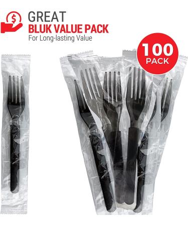 100 Pack Heavy Duty Black Plastic Forks - Individually Wrapped Disposable Utensils for Restaurant, Take Out & Catering - Buy Online on GoSupps.com