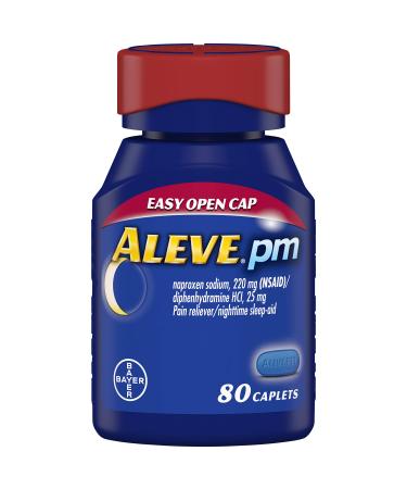 Aleve PM Caplets, Fast Acting Sleep Aid and Pain Relief for Headaches, Muscle Aches, Non-Habit Forming 220 mg Naproxen Sodium and 25 mg Diphenhydramine HCl Capsules, 80 count
