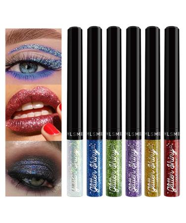 Colored Eyeliners Liquid Eye Shadow Pigmented Eye Liner 6 Colors | Long Lasting Glitter Eyeshadow Waterproof Shimmer Eyeliner Eye Glitter for Festival Eye Makeup Rowces
