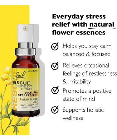 Bach RESCUE REMEDY Spray 7mL - Natural Stress Relief, Vegan & Gluten-Free Homeopathic Remedy - Buy Online on GoSupps.com