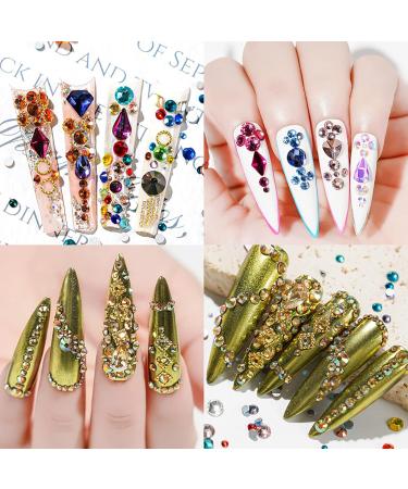 NICENEEDED 4 Bags Multi Shaped AB Nail Art Rhinestones 3D Flat Back Colorful Nail Gems Decorations Large Sparkly Crystal Diamond Nail Accessories for Nail Design Crafting DIY(4 Colors) - Buy Online on GoSupps.com