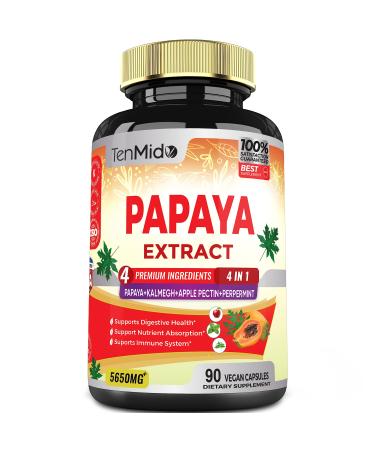 Papaya Supplement Extract Capsules 5650mg 3 Months Supply with Kalmegh Apple Pectin Peppermint Leaf - Improved Digestion Function - 90 Vegan Capsules