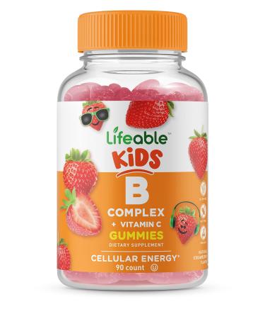 Lifeable Vitamin B Complex with Vitamin C for Kids - Great Tasting Natural Flavor Gummy Supplement - with Niacin, B6, Folic Acid, B12, Biotin & Pantothenic Acid - Energy and Nerve Support, 90 Gummies
