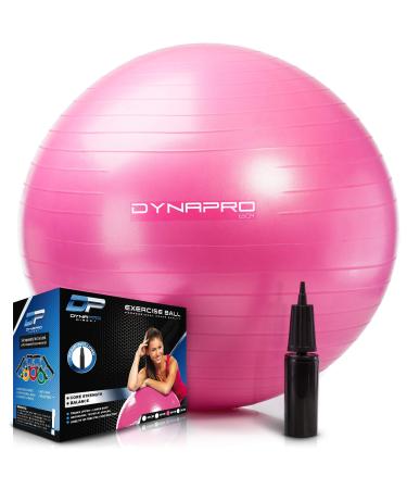 DYNAPRO Exercise Ball  Extra Thick Eco-Friendly & Anti-Burst Material Supports over 2200lbs, Stability Ball for Home, Yoga, Gym Ball, Birthing Ball, Physio Ball, Swiss Ball, Physical Therapy or Pregnancy Pink 55 Centimeters