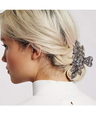 Fancy Hair Claw Jaw Clip Pin | Vintage Rhinestone Crystal Flowers Barrette for Women | White & Silver | Pack of 1 - Buy Online on GoSupps.com