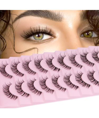 Clear Band Lashes Natural Look Short False Eyelashes Faux Mink Fluffy Wispy Lashes Multi layered Invisible Band Eyelashes D Curl Russian Strip Lash Strip Knot-Free Lash  Soft Light Reusable 10 Pairs Eyelash by Winifred M...