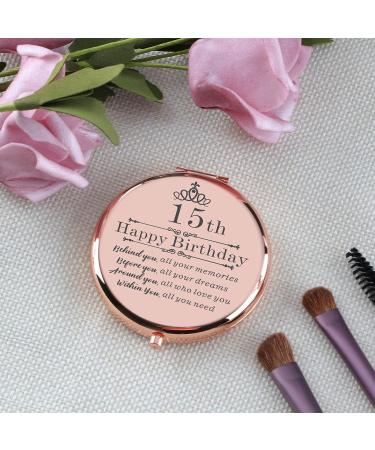 Cawnefil 15 Year Old Girls Rose Gold Travel Compact Mirror - Birthday Gift Ideas for Teen Daughter/Niece - Happy 15th Birthday Present - Buy Online on GoSupps.com