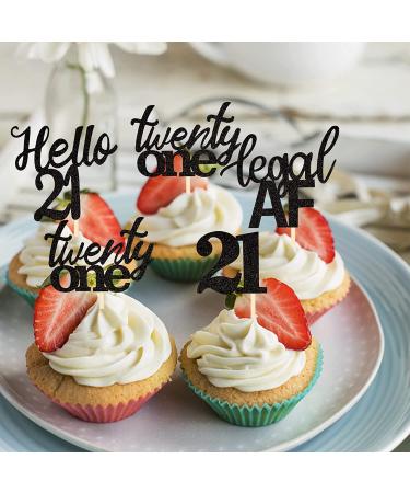 24 PCS 21st Birthday Cupcake Toppers - Hello 21 Twenty One Picks for Cake Decorations in Black - Buy Online on GoSupps.com