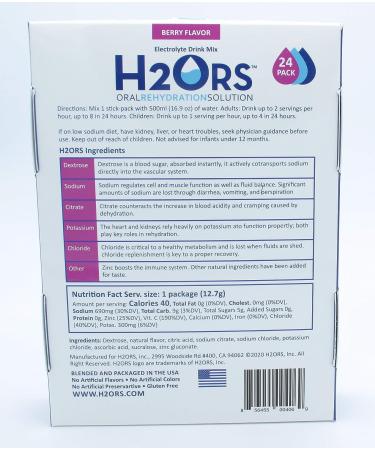 H2ORS Electrolyte Drink Powder Berry (24 Pack) - Replenish & Hydrate with Delicious Flavor! - Buy Online on GoSupps.com