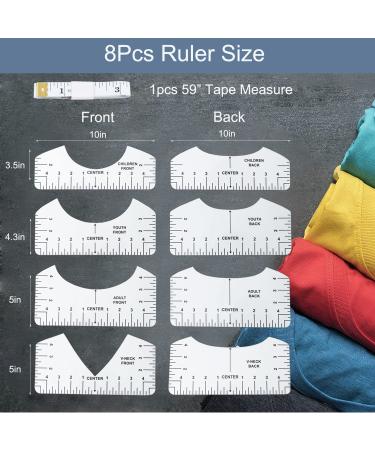 9Pcs Tshirt-Ruler Guide for Vinyl Alignment  Tshirt-Ruler for Heat Press  Tshirt-Rulers to Center Vinyl  Transparent V-Neck/Round PVC Ruler for Children Youth Adult  Front and Back Measurement (10in) Tshirt Ruler-9 Acrylic - Buy Online on GoSupps.com