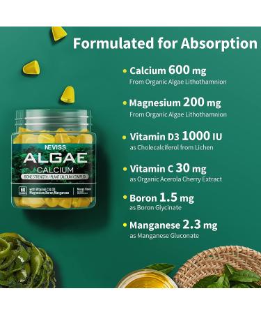 Vegan Sugar-Free Calcium Gummies 600 mg Supplement with Vitamin D3 for Bone Strength - 60 Count - Buy Online on GoSupps.com