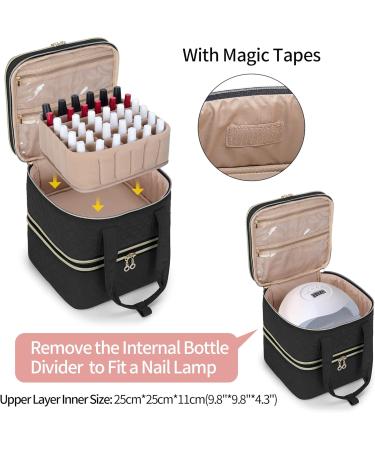 Yarwo Nail Polish Storage Bag for 72 Polishes & Nail Lamp - Stylish Cosmetic Organizer for Nail Accessories - Black Patent - Buy Online on GoSupps.com