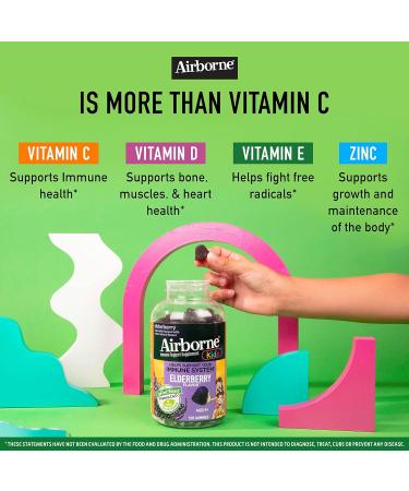 Airborne Kids Elderberry & Zinc Gummies - Immune Support for Kids - 130 Gummies - Elderberry Flavor - Buy Online on GoSupps.com