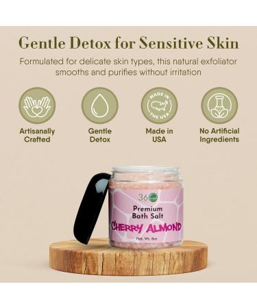 360Feel Cherry Almond Bath Salt Scrub - Aromatherapy Bath Soak - Detox and Moisturize with Alcohol-free Scrub - Vegan and Cruelty-Free - Get a Healthy Glow - 8 Oz Jar 8 Ounce (Pack of 1) Cherry Almond - Buy Online on GoSupps.com
