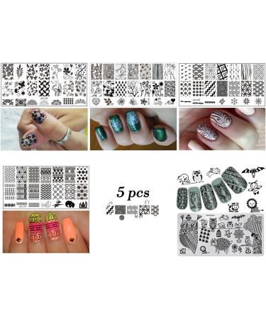 AIMEILI Nail Art Stamping Templates Manicure Tool Kit - 5 Stamping Plates, 2 Stamper, 2 Scraper, 1 Latex Peel Off Tape - Buy Online on GoSupps.com