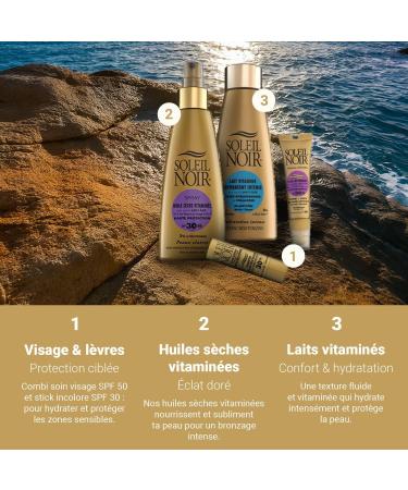 Soleil Noir - Combi Cr me SPF 20 & Stick L vres SPF 30 - Actifs Anti- ge & Hydratants - Aloe Vera Vitamines C E & Pro-Vitamine A - Fabrication Fran aise - 20ml + 2g S che Ultra-bronzante - Buy Online on GoSupps.com
