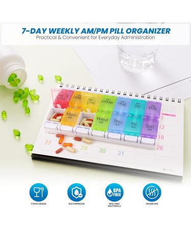 Medical Pill Box Organizer - Weekly Large Case with AM/PM Reminder - 14 Compartments Easy Open Design for Vitamins & Medication - Buy Online on GoSupps.com