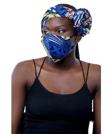Satsuma 100% Wax Cotton Women African Scarf Ankara Print Head Wrap | Blue Lightweight Turban Tie | 22''x72'' (H04-519) - Buy Online on GoSupps.com