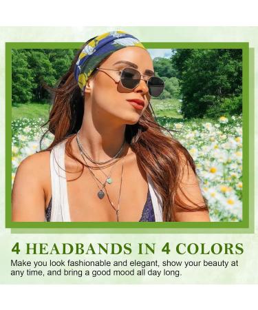 4-Piece Women's Elastic Headband Set - Wide Boho Hair Bands with Leopard Print & Floral Design - Fashion Hair Jewelry for Stylish Looks - Buy Online on GoSupps.com