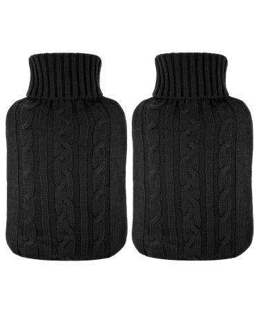 2 Pieces Hot Water Bottle Cover Soft Cover Only Knitted Hot Water Bottle Sweater for Winter Hot Compress and Cold Therapy Menstrual Cramps Neck Shoulder Pain Relief(Black)