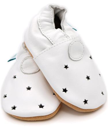 Dotty Fish Soft Leather Baby Shoes | Boys Toddler Shoes with Non-Slip Suede Soles | 0-6 Months to 4-5 Years | White Stars Design - Buy Online on GoSupps.com