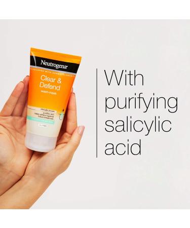 Neutrogena Clear & Defend 2 in 1 Wash-Mask (1x 150ml) Purifying Face Wash and Clay Mask for Oily Spot-Prone Skin Face Wash Mask with 1% Salicylic Acid for Clearer Skin and to Help Prevent Breakouts - Buy Online on GoSupps.com