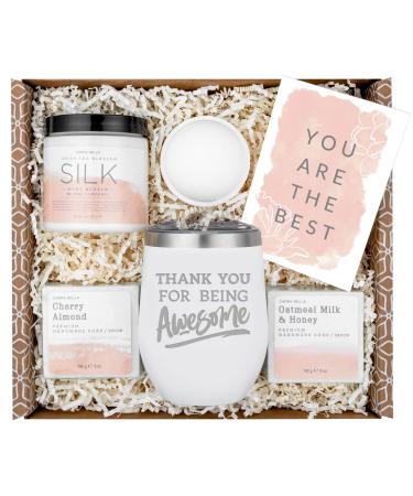 Thank You Gifts for Women - Thank You Gift Basket for Employees - You Are Awesome Spa Appreciation Gift Box for Women with Tumbler - You Got This Appreciation Gifts for Friends Coworker Boss Teacher 5 Piece Set White