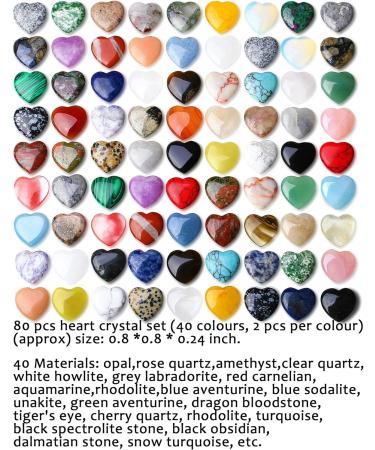 XIANNVXI 80 Pcs Colourful Healing Crystals Heart Stones Set for Beginners - Wholesale Reiki Gifts | Multicolour Gemstones Assorted - Buy Online on GoSupps.com