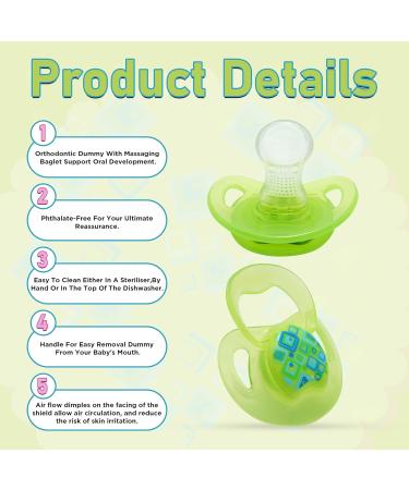 Nuby Prism Orthodontic Pacifier - Silicone Bow Design Oval Shape | Ideal for Babies 6-18 Months | Green - Buy Online on GoSupps.com