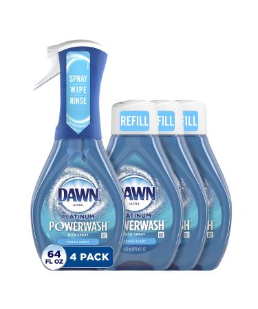 Dawn Platinum Powerwash Dish Spray, Dish Soap, Fresh Scent Bundle, 1 Spray (16oz) + 3 Refills (16oz each) Dawn Powerwash Starter Kit