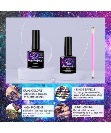 YEPYEPGO Cat Eye Gel Nail Polish - 9D Upgrade with Black Color, High Pigment Magnetic Galaxy Chameleon Effect - Professional Salon Use - Buy Online on GoSupps.com