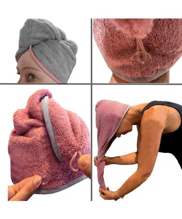 Homelevel 2x Terry Hair Turban with Button - 100% Cotton Quick Drying Hair Towels - Dark Blue & Light Gray - Perfect for Easy Hair Drying - Buy Online on GoSupps.com