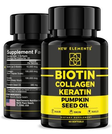 Biotin Supplement 10000mcg with Collagen Peptides Keratin and Pumpkin Seed Oil for Hair Skin and Nails | Hair Growth Supplement for Women & Men | Biotin and Collagen Supplements for Hair Loss